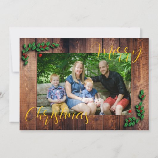 ウッド素朴クリスマスファミリー写真 シーズンカード (正面)