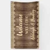 ウッド素朴クリームレース結婚の歓迎 横断幕 (縦)