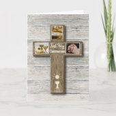 ウッド素朴クロス最初の聖餐式の挨拶 カード (正面)