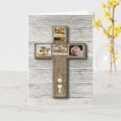 ウッド素朴クロス最初の聖餐式の挨拶 カード (黄色い花)