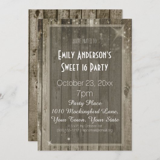 ウッド素朴グラモールスウィート16誕生日 招待状 (正面/裏面)