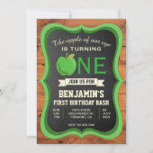 ウッド素朴グリーンアップル1st最初の誕生日パーティー 招待状 (正面)
