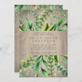 ウッド素朴グリーンブライダルシャワーモダン 招待状 (正面/裏面)