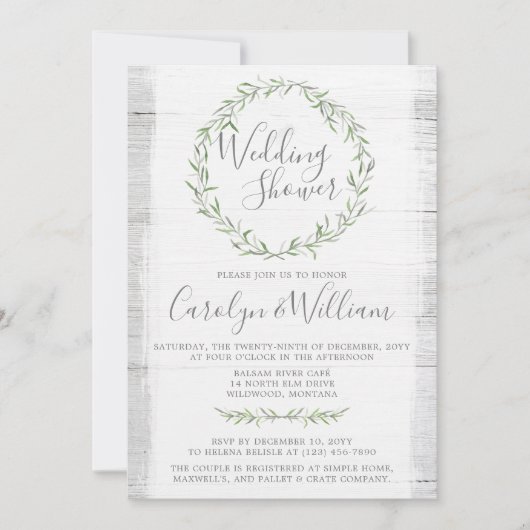 ウッド素朴グリーンリースウェディングシャワー招待状 招待状 (正面)