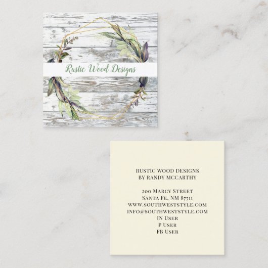 ウッド素朴グリーンリースクエアビジネスカード スクエア名刺 (正面/裏面)