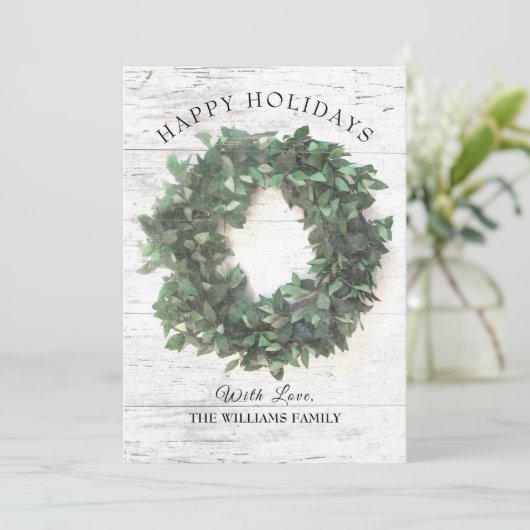 ウッド素朴グリーンリースファミリーフォトハッピー シーズンカード (スタンド正面)