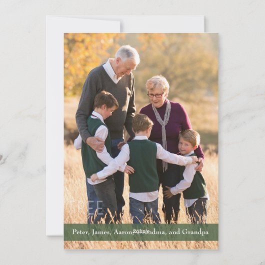 ウッド素朴グリーンリースファミリーフォトハッピー シーズンカード (裏面)