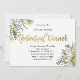ウッド素朴グリーンリーフ金ゴールドリハーサルディナー 招待状
