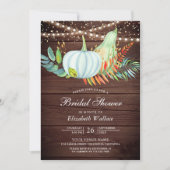 ウッド素朴グリーンリーホワイトパンプキンブライダルシャワー 招待状 (正面)