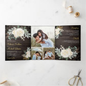 ウッド素朴グリーン金ゴールドアイボリー結婚フローラ 三つ折り招待状 (内部)