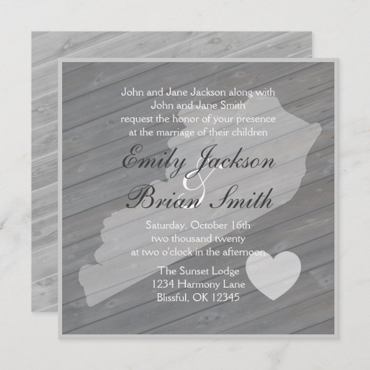 ウッド素朴ケンタッキー灰色結婚式招待状 招待状 (正面/裏面)