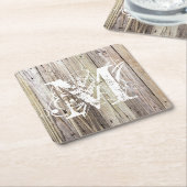 ウッド素朴コースタモノグラムのー スクエアペーパーコースター (アングル)