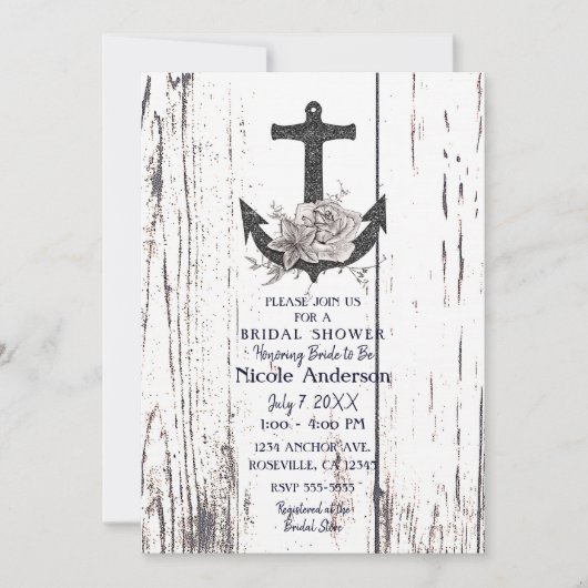 ウッド素朴コーストビーチいかりブライダルシャワー 招待状 (正面)