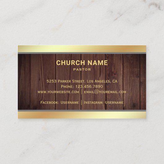 ウッド素朴ゴールドフォイルイエスキリスト十字架 名刺 (裏面)