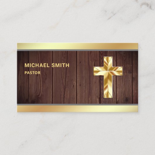 ウッド素朴ゴールドフォイルイエスキリスト十字架 名刺 (正面)