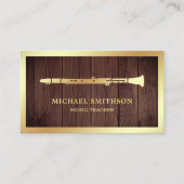 ウッド素朴ゴールドフォイルクラリネット音楽先生 名刺 (正面)