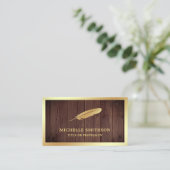 ウッド素朴ゴールドフォイル羽毛ヴィンテージクイルペン 名刺 (スタンド正面)