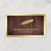 ウッド素朴ゴールドフォイル羽毛ヴィンテージクイルペン 名刺 (正面)