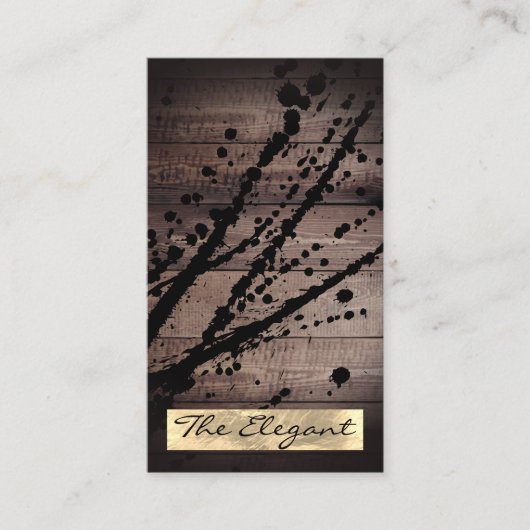 ウッド素朴ゴールドフォイル（ばちゃばちゃ）跳ねる 名刺 (正面)