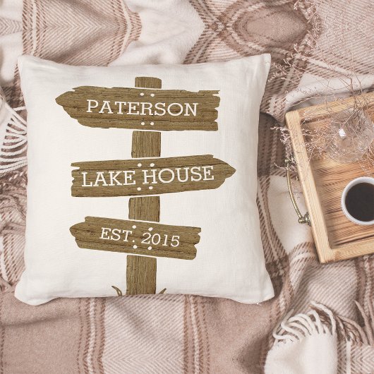 ウッド素朴サインポストレイクハウスキャビン クッション