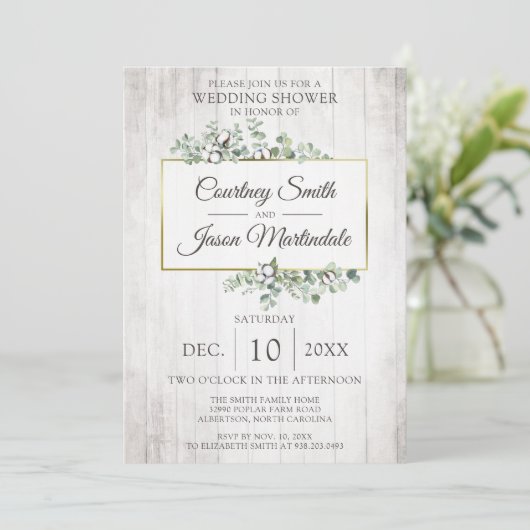 ウッド素朴サザンコットンボールウェディングシャワー 招待状 (スタンド正面)