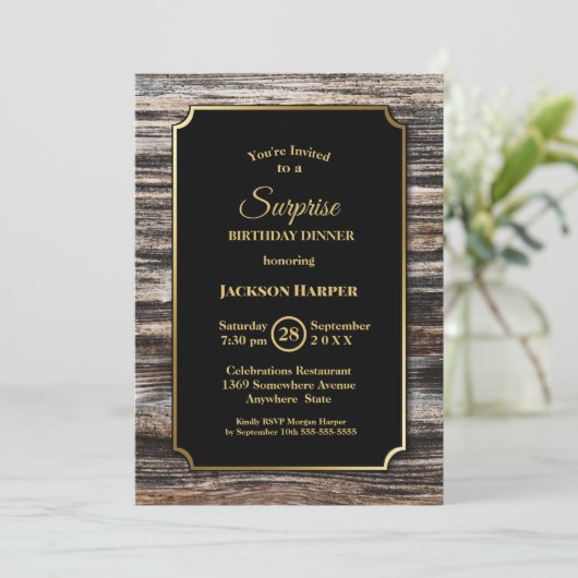 ウッド素朴サプライズ誕生日ディナー 招待状 (スタンド正面)