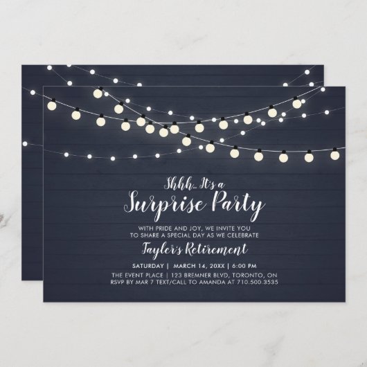 ウッド素朴サプライズ退職パーティの招待状 招待状 (正面/裏面)