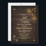 ウッド素朴サプライズ18th誕生日ディナーパーティー 招待状<br><div class="desc">木目素朴驚き18th誕生日ディナーパーティの招待状と幾何学的なユニーク金ゴールドフレーム。</div>