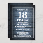 ウッド素朴サプライズ18th誕生日ディナーパーティー 招待状 (正面/裏面)