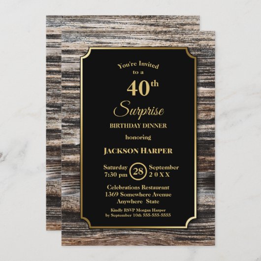 ウッド素朴サプライズ40th誕生日ディナー 招待状 (正面/裏面)
