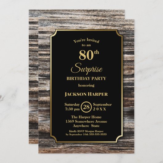ウッド素朴サプライズ80thバースデーパーティー 招待状 (正面/裏面)
