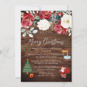 ウッド素朴サンタツリープレゼントレッドクリスマスパーティー 招待状 (正面)