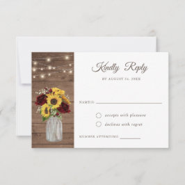 ウッド素朴サンフラワーズバーガンディーメイソンジャーRSVP 招待状