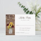 ウッド素朴サンフラワーズバーガンディーメイソンジャーRSVP 招待状 (スタンド正面)