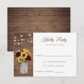 ウッド素朴サンフラワーズバーガンディーメイソンジャーRSVP 招待状 (正面/裏面)