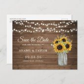 ウッド素朴サンフラワーズメイソンJar日付を保存 案内ポストカード (正面/裏面)