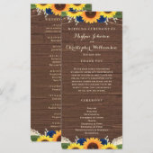 ウッド素朴サンフラワーネイビーブルーバラズ結婚 プログラム (正面/裏面)