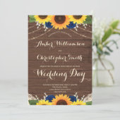 ウッド素朴サンフラワーネイビーブルーバラズ結婚 招待状 (スタンド正面)