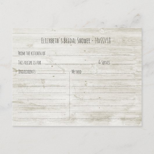 ウッド素朴サンフラワーレースブライダルシャワーレシピ インビテーションポストカード (裏面)