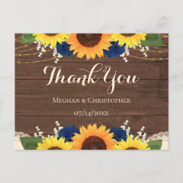 ウッド素朴サンフラワー海軍バラズ結婚サンキュー ポストカード