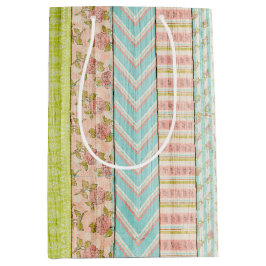 ウッド素朴シャビーコテージフローラピンクティーパーティー ミディアムペーパーバッグ