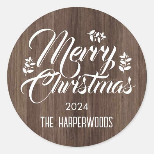 ウッド素朴シンプルエレガントクリスマスファミリー ラウンドシール (正面)
