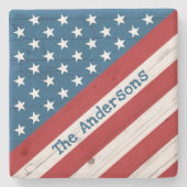 ウッド素朴スターストライプズUSA国旗の名前Patriotic ストーンコースター (正面)
