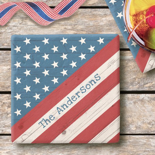 ウッド素朴スターストライプズUSA国旗の名前Patriotic ストーンコースター