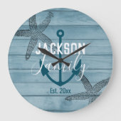 ウッド素朴スターフィッシュカスタムファミリービーチハウス ラージ壁時計 (正面)