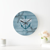 ウッド素朴スターフィッシュカスタムファミリービーチハウス ラージ壁時計 (ホーム)