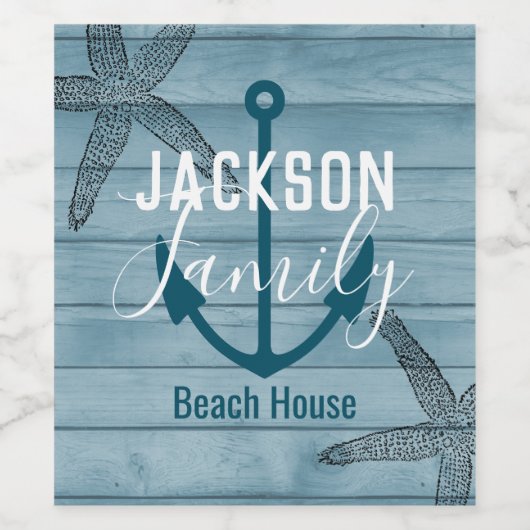 ウッド素朴スターフィッシュカスタムファミリービーチハウス ワインラベル (シングルラベル)