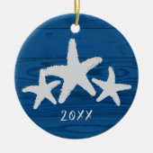 ウッド素朴スターフィッシュターキッシュシーブルー セラミックオーナメント (正面)