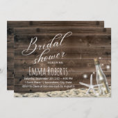 ウッド素朴スターフィッシュビーチボトルブライダルシャワー 招待状 (正面/裏面)