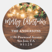 ウッド素朴ストリングライツホリデー差出人住所 ラウンドシール (正面)